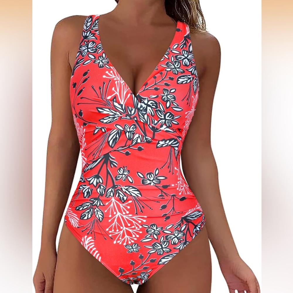 NWT Firpearl Underwire One Piece Swimsuit Twist V Neck Ruched Tummy Control
